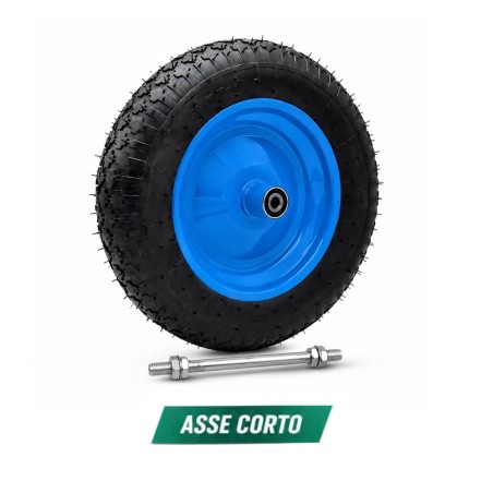 Ruota Tacchettata per Carriola con Asse Corto, Ruota Pneumatica Tassellata per Carrello da Giardino e Cantiere, Ricambio Universale