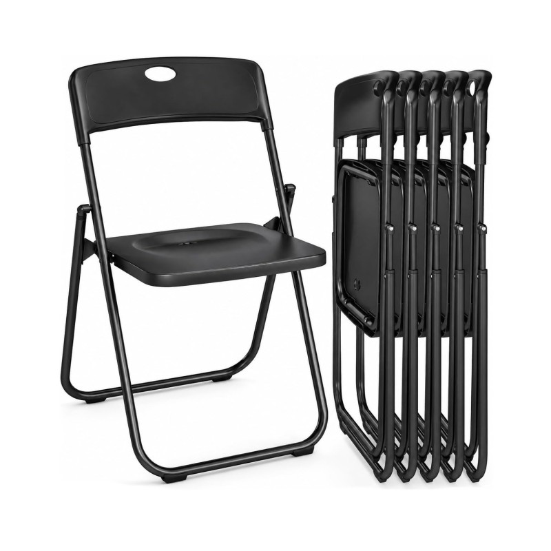 Set di 6 Sedie Pieghevoli/Sedia Pieghevole Salvaspazio con Seduta in Plastica PVC, Sedia Ideale per Scrivania Ufficio Casa Esterno con Robusta Struttura in Metallo Portata 140 kg