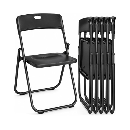 Set di 6 Sedie Pieghevoli/Sedia Pieghevole Salvaspazio con Seduta in Plastica PVC, Sedia Ideale per Scrivania Ufficio Casa Esterno con Robusta Struttura in Metallo Portata 140 kg